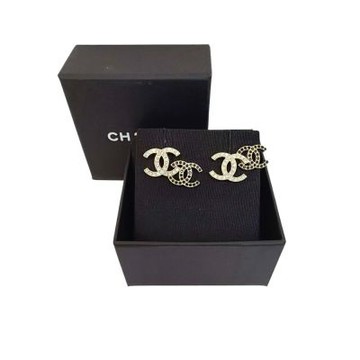 展示品 近全新 CHANEL香奈兒 雙色雙C LOGO針式耳環