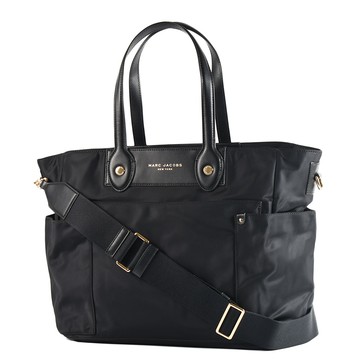 MARC JACOBS 高密度尼龍拉鍊肩背/斜背二用托特包/媽媽包-黑色/附尿布墊