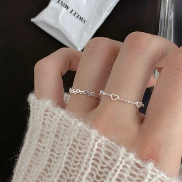 鏤空愛心戒指 M43 可調式戒指 可調戒指 銀色心型戒指 韓系時尚款 連心造型開口戒指