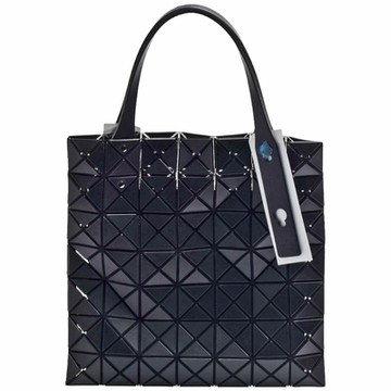 ISSEY MIYAKE 三宅一生BAOBAO 7X7皮質幾何菱格手提包(霧黑色)