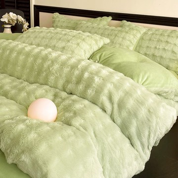 秋冬兔毛絨床上四件套加厚牛奶絨床單被套三件套法蘭珊瑚絨床裙款