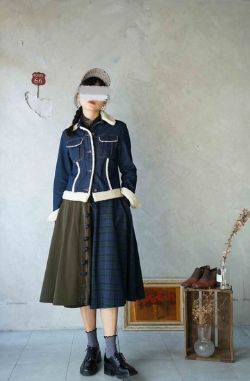 尋寶古著-雪花毛邊深藍牛仔夾克外套