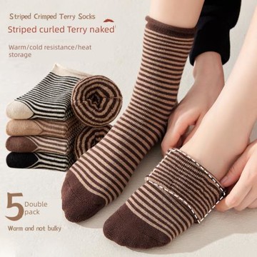 襪子女卷邊純棉加絨加厚保暖襪子