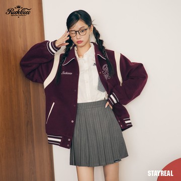 ROCKCOCO 新學院風條紋百褶褲裙 - 灰