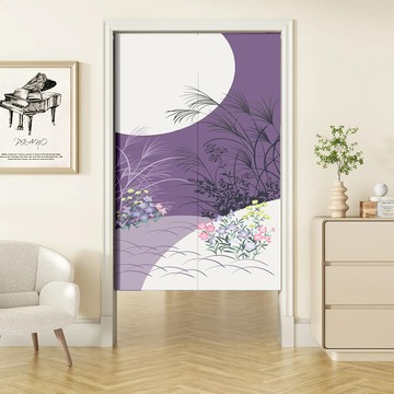 【嵐楓居家】日式棉麻長門簾風水簾85x180cm-明月紫花一片式（送門簾桿＋門簾掛勾）_廠商直送