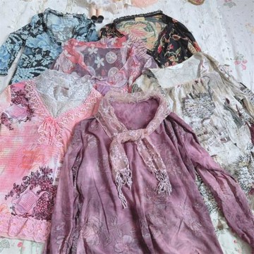 Vintage日本古著夏季少女清新辣妹風yk2廢土暗黑盤花蕾絲網紗上衣
