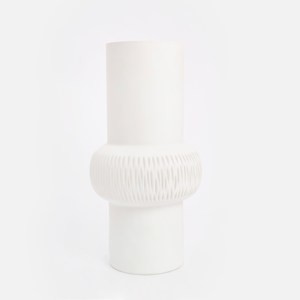 克萊歐玻璃花器40cm 刻紋霧白