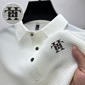 免運  桑蚕丝网眼短袖T恤男夏衬衫领纯色polo衫