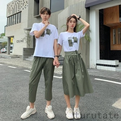 カップル ペアtシャツ 半袖 ペアルック お揃い 服 夏 花柄 パンツ 韓国ファッション デート おでかけコーデ おそろ オルチャンファッション 通販 Lineポイント最大get Lineショッピング