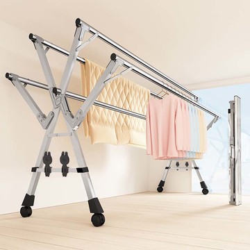 不銹鋼落地晾衣架臥室內伸縮陽臺曬被子神器家用涼衣桿折疊曬衣架