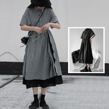 ＊ORead＊格子假兩件短袖連身裙(2色M~2XL)
