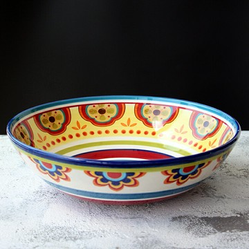 外貿波西米亞陶瓷水果盆特大果盆沙拉碗釉下彩工藝酸菜魚特大碗