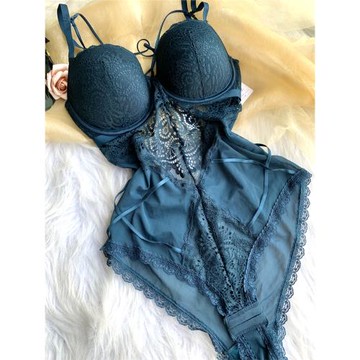 小芬歐美蕾絲塑身連體衣性感透明內衣女吊帶聚攏文胸式打底內衣