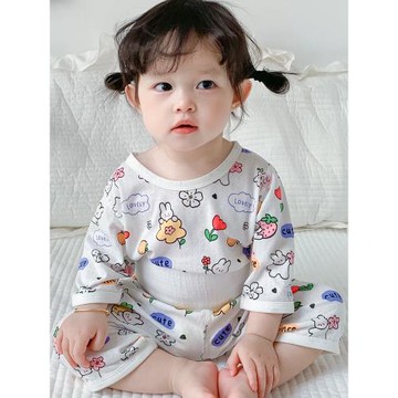 兒童睡衣男女孩竹纖維嬰兒高腰護肚套裝寶寶家居服夏季薄款空調服