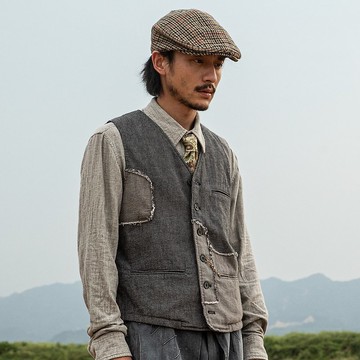 SOARIN純棉抽鬚拼接設計休閒西裝馬甲(213B414)