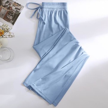 ZR真維斯藍色冰感褲子女2026夏季新款休閑寬松高腰冰絲闊腿褲垂感
