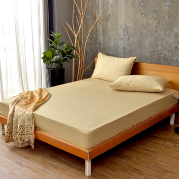 La Belle 100%精梳棉純棉 床包枕套組-前衛素雅 金色 - 加大180x186x35cm