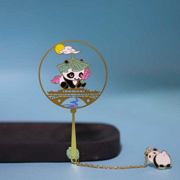 熊貓團扇金屬文創黃銅金屬書簽中秋節精美高檔實用古典中國風學生禮物