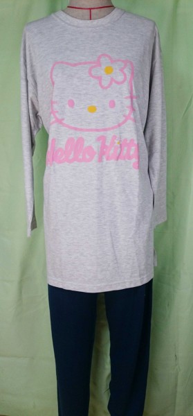 【震撼精品百貨】Hello Kitty 凱蒂貓~衣褲組_灰衣藍褲