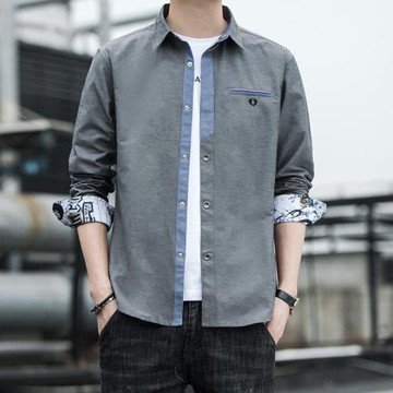 休閑長袖襯衣男士秋季免燙純色休閑潮流外套春秋季純棉韓版小外套
