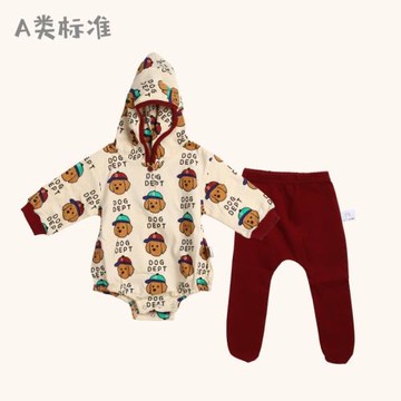 嬰兒三角爬服外出春裝長袖卡通連帽衛衣寶寶休閑包屁衣連褲襪套裝