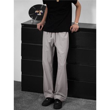 夏季彎刀bootcut涼感冰皮直筒垂感西褲男休閑寬松微喇長褲薄款