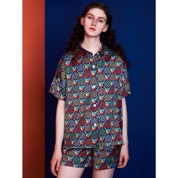 埃森費姆原創睡衣女夏可外穿 大馬戲團 冰絲短袖薄款家居服兩件套