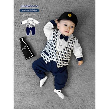 萌娃紳士穿搭嬰幼兒新生兒滿月百日宴周歲秋冬哈衣爬爬服連體衣