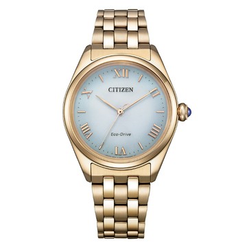 CITIZEN L系列 光動能 球面藍寶石玻璃 淑女腕錶-淡金 EM1143-81X 送禮 禮物 推薦