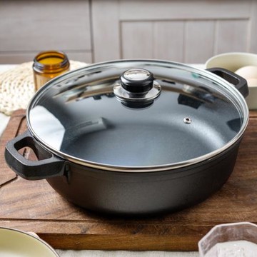 加深多用平底鍋鑄鐵煎鍋無涂層不粘鍋水煎包生鐵烙餅鍋電磁爐通用