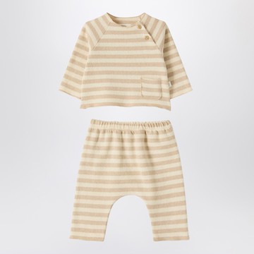 Two-piece beige striped knit set