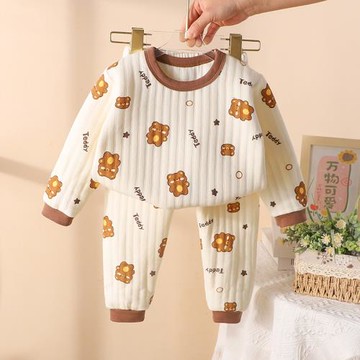 2023秋冬新款兒童夾棉保暖內衣套裝寶寶三層加厚男童女童秋衣秋褲