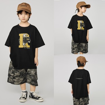 新品上新   夏季新款兒童美式復古做舊卡通印花短袖男童休閒寬鬆圓領T恤