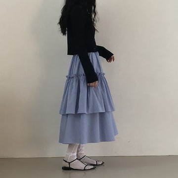 ˏˋ 𝐻𝑒𝑦 𝑆𝑝𝑟𝑖𝑛𝑔 - ̗̀ 🌷⛅️韓國東大門氣質時尚百搭雙層設計木耳邊鬆緊腰休閒半身裙
