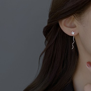 925純銀花朵耳環女夏款2021年新款潮時尚洋氣耳線養耳洞流蘇耳墜