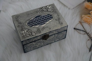 錫雕 金屬押花 藤蔓玫瑰收納盒