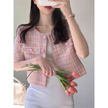 韓國氣質優雅短款小香風女外套女夏季2023新款設計感小眾短袖上衣