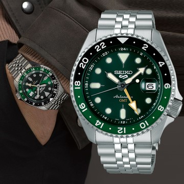 SEIKO 精工 5 SPORTS系列 綠面 GMT兩地時間 機械腕錶 42.5mm (4R34-00A0G/SSK035K1)