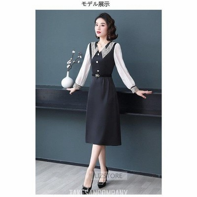 レディースワンピース21母の日21春きれいめ長袖膝丈ワンピvネック通勤オフィス二次会お呼ばれおしゃれ 通販 Lineポイント最大get Lineショッピング