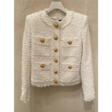 折扣村剪標店2025秋冬新款粗花呢寬松型長袖圓領單排扣短上衣外套