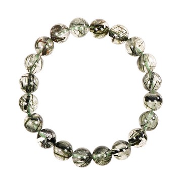 【正佳珠寶】綠髮晶 高品粗絲濃綠 9.4-9.8mm 綠髮晶手珠