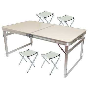 方管無傘孔鋁合金折疊桌 1桌4椅 加寬款 時尚白 露營折疊桌椅組  1組