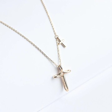 14K Hand Painted Cross Necklace 手繪線條十字架項鍊