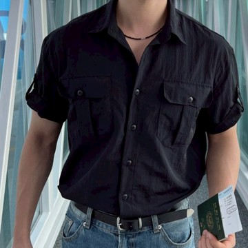 【Metanoia】🇰🇷韓製 雙口袋尼龍短袖襯衫