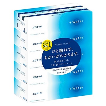 elleair 艾黎艾爾 +Water水潤柔感抽取面紙 180抽 保濕柔膚高品質 100%高級純紙漿 日本原裝進口  5盒  1組