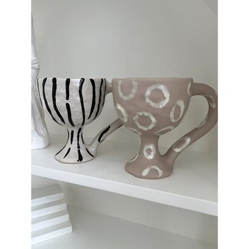 態生活 ins創意陶瓷咖啡杯家用小眾精致高檔斑馬紋水杯復古馬克杯