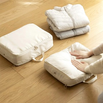 【好物良品】2入組_可水洗立體外套衣物壓縮收納袋小款+大款奶白