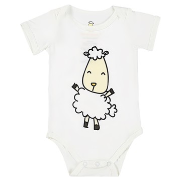 baa baa sheepz 短袖包屁衣 95%竹纖維 5%彈性纖維  6~12個月  微笑抱抱羊 白色