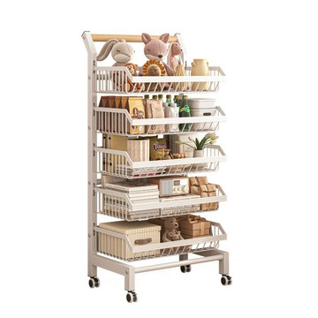 可移動 書架 置物架家用客廳收納架落地多層帶輪小推車臥室簡易 書櫃 [DD280108]