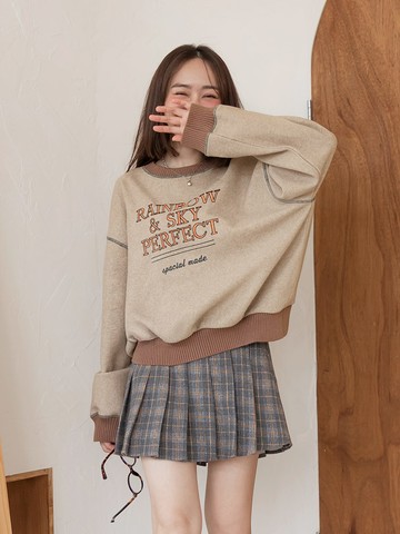 美式配色英文繡花寬鬆大學T